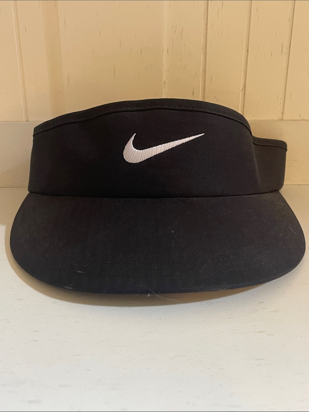 Nike Black Visor with White Swoosh Embroidery